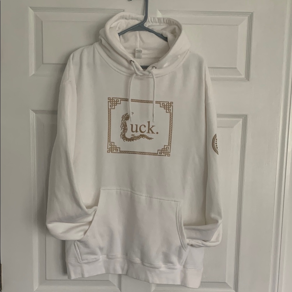 White Hoodie with Gold Graphic